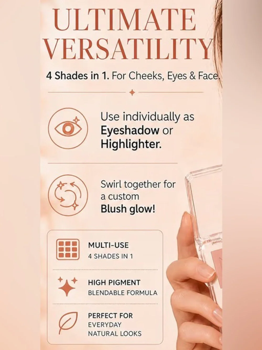 🆕 4-Color Matte Eyeshadow/Blush Palette | Coral Pink Shades | Highly Pigmented